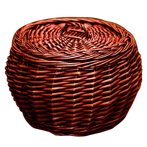 Storage Basket Handmade Box Round Wicker Storage Baskets with Lids Eggs Food Rattan Storage Basket Snacks Dried Fruit Debris Basket Desktop Storage Basket Camping Picnic Basket(1pcs,Brown)