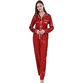 ShuiGod-Women's Silky Satin Pajamas Set Long Sleepwear 2-Piece Nightwear Button-Down Pj Sets