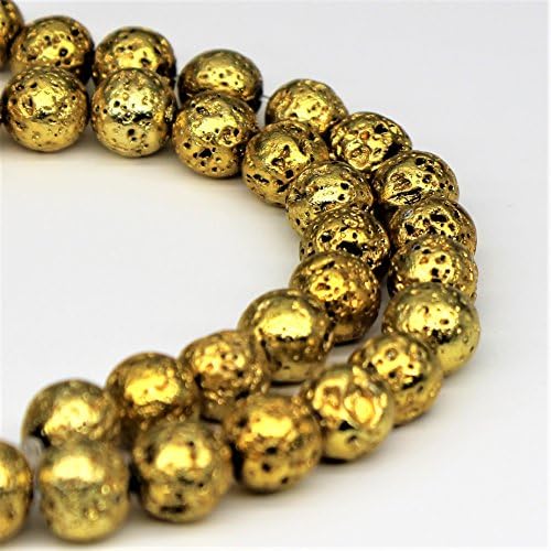 Lynxus Matte Gold Coated Lava Natural Gemstone Loose Beads 6mm 62 Beads Per 15.5" Strand