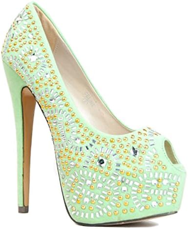 Kiss Kouture CELINE Rhinestone Jeweled Studded Keyhole Peep Toe Platform High Heel Stiltto Pump