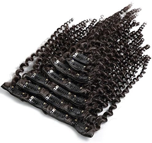 KEYU Brazilian Human Hair Clip in Kinky Curly Hair Extensions Clip on Hair Extensions Natural Black 7Pcs/Set 70g