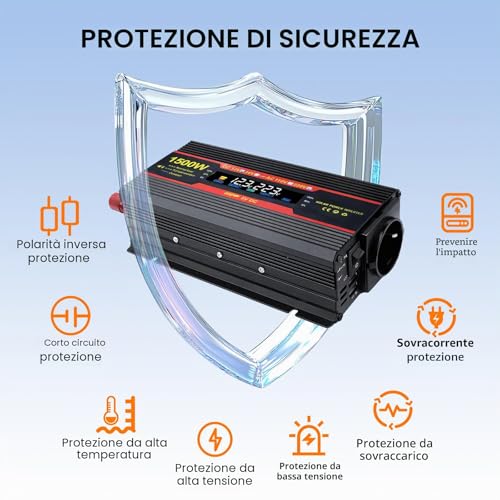 Lnopever 1500 W Power Inverter 12 V 220 V, Premium Avec Alum Cigare, Current Converter with 2 USB Ports, for Car, Steam Boat, Car Camper Refrigerator and Computer