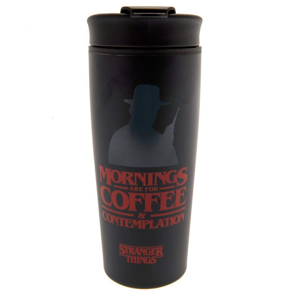 Pyramid International Stranger Things Double Walled Eco Travel Cup with Resealable Non-Drip Lid, Coffee and Contemplation Graphic 370ml/13ox- Official Merchandise