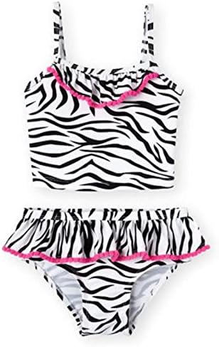 Baby Girls 2 Piece Zebra Print Tankini with Pink Trim Swimsuit (6-9 Months)