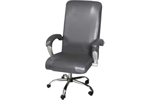 ITFRO Waterproof Office Chair Cover with Armrest Covers Grey PU Leather Computer Desk Chair Cover with Zipper Universal Rotating Gaming Chair Slipcover High Back Chair Seat Protector (Grey)