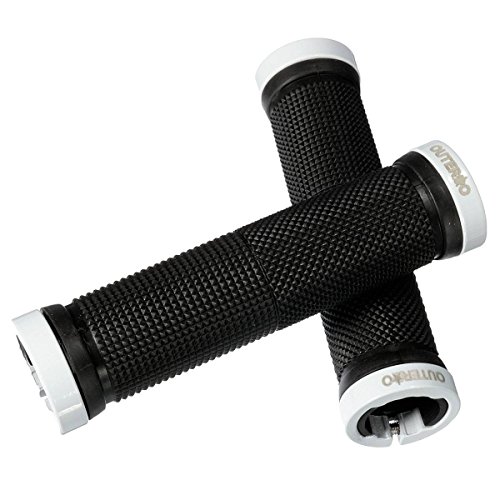 OUTERDO Bicycle Handlebar Grips Double Lock on Locking Aluminum Grips white