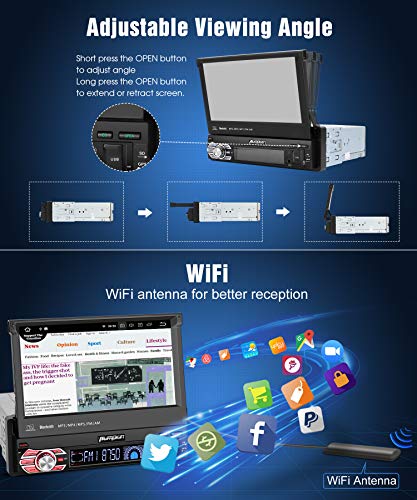 PUMPKIN Android 8.1 Car Stereo Single Din with 7 Inch Flip Out Touch Screen, Navigation, WiFi, Support Backup Camera, AUX, Android Auto, SD/USB