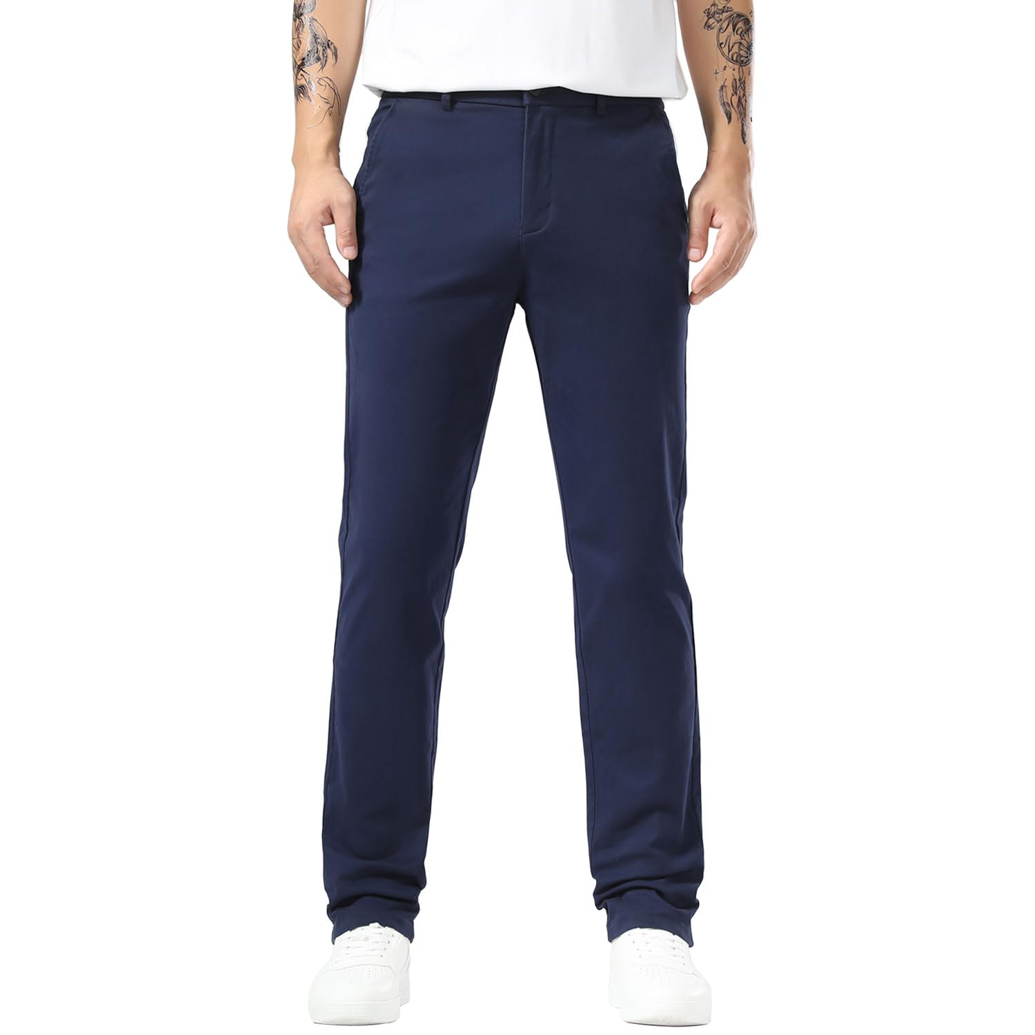 thumbnail image 2 of Men Dress Pants,Mens Casual Plaid Stretch Flat-Front Skinny Business Pencil Long Pants Trousers With Pockets 2 of 10