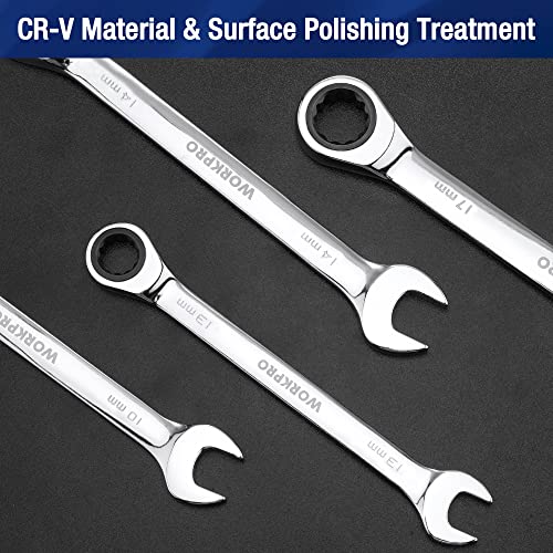 WORKPRO 22Piece Ratcheting Combination Wrench Set, 72 Teeth, Combo Ratchet Wrenches Set with