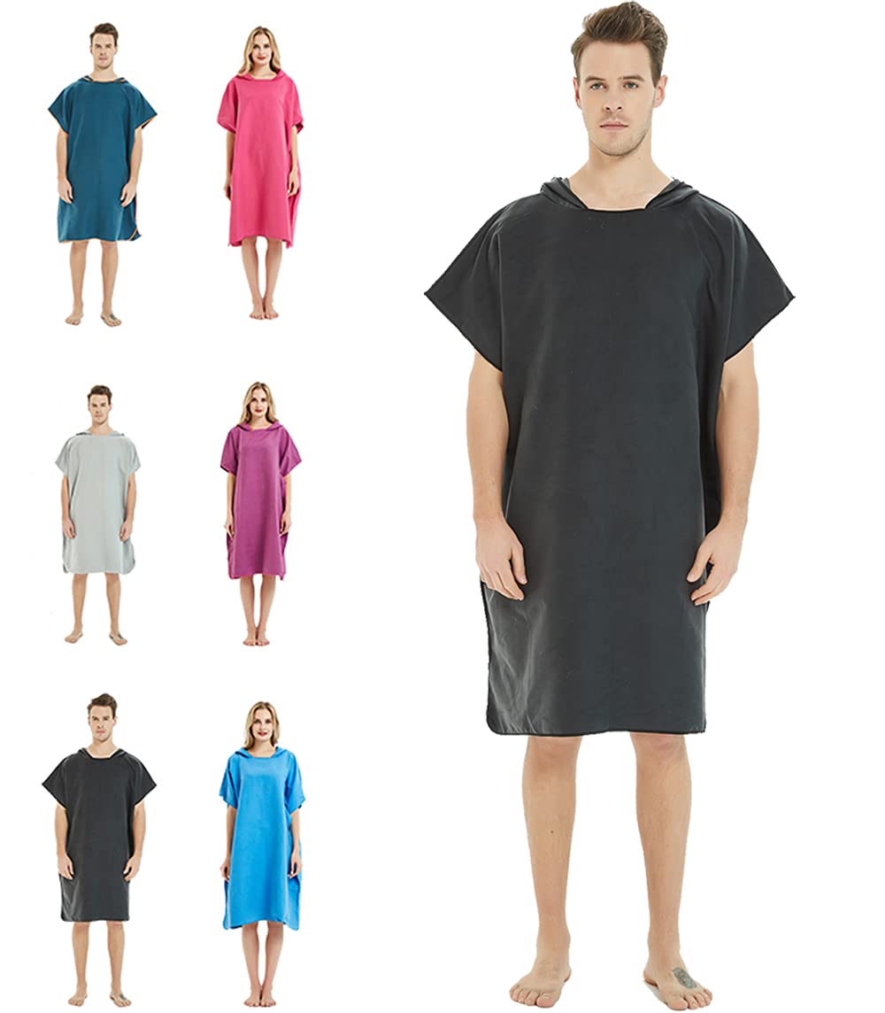 willceal Changing Robe Towel with Hood for Surfing Open Water Swimming Microfiber Wetsuit Changing,Quick Dry& Light Weight,One Size Fit All (Black)