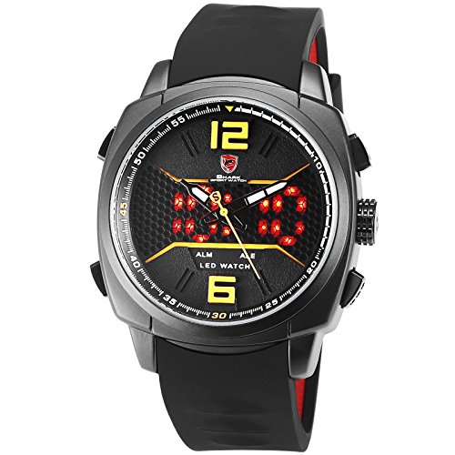 SHARK Hombre Deportivos Cuarzo Relojes de Pulseras Silicona LED Fecha día Mostrar Alarma Manos Luminosas SH489