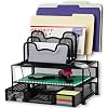 SimpleHouseware Mesh Desk Organizer with Sliding Drawer, Double Tray and 5 Stacking Sorter Sections, Black