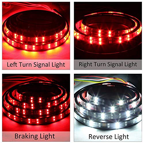 SIZZLEAUTO Truck Tailgate Bar 60" 2-Row 240 LED Strip Sequential Turn Signal Brake Reverse Taillight Red/White for Pickup RV SUV Trailer Car Towing Vehicle No Drill