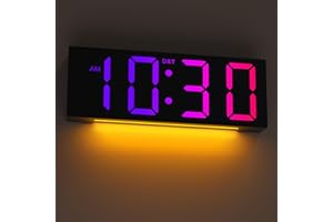TE-RICH Large Digital Wall Clock with Remote Control, 12'' Wall Digital Clock with 8 RGB Colors, LED Screen Display, DST, Night Light, Big Wall Clock for Bedroom, Living Room, Garage, Gift for Elderly