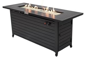 THINK PATIO 57″ Outdoor Propane Gas Fire Table – Rectangular Steel Patio Heater Table with 50,000 BTU, Convertible Lid & Lava