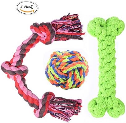 Dog Rope Toys for Large and Medium Dogs Cotton Rope Knot, Rope Ball and Rope Bone Dog Toy Set Best Dog Dental Chews 3-Pack - Colors Vary
