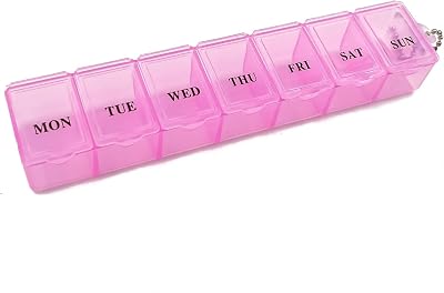 Boxsik Pill Box Organiser Pink 7-Day 1 Daily Dose Weekly Pill Case