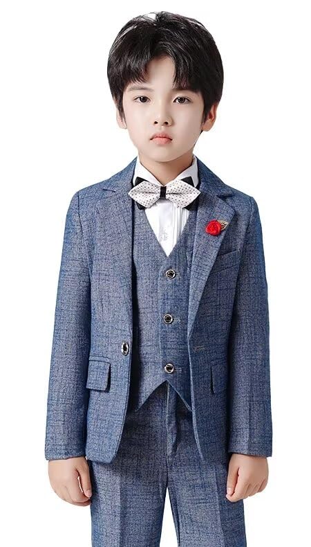 Photo 1 of (blazer only) Boys Suit Plaid Stripes 3 Piece Suits for Teenage Boys Suit Size 14 Formal Outfit Wedding Boy Dress Clothes Suit Blazer Vest Pants Set Light Blue