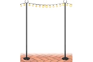 Eazielife 10FT String Light Poles for The Outdoor, Heavy Duty Metal Lighting Stand Pole for Hard Soil Wood Backyards Patio Weddings Holiday Party Decorations 2 Pack