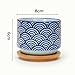 Flowerpot+Wooden Pot Tray Japanese Style Wave Pattern Ceramic Garden Pots Succulent Planter Blue White Flower Po (1PCS, Red Flowers)