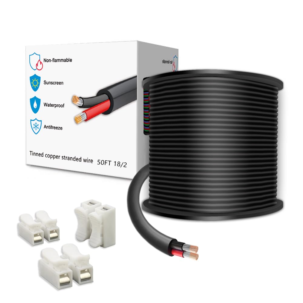 LEADTOPS 50FT 18 Gauge 18/2 2 Conductor Electrical Wire 2 Core 2x0.8mm² Cable for LED Light, Automotive, Boat Equitment