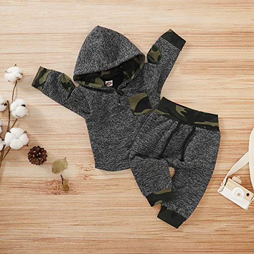 Kids Toddler Infant Baby Boys Girls Fall Outfit Plaid Pocket Hoodie Sweatshirt Jackets Shirt+Pants Winter Clothes Set (Camouflage, 6-12 Months)