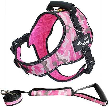 Kingcoowi Dog Vest Harness+Dog Leash Pet Chest Strap Night Light Reflective Rope Dog Leash Adjustable Dog Harness Dog Body Padded Vest (XXL, Suit Camouflage Pink)