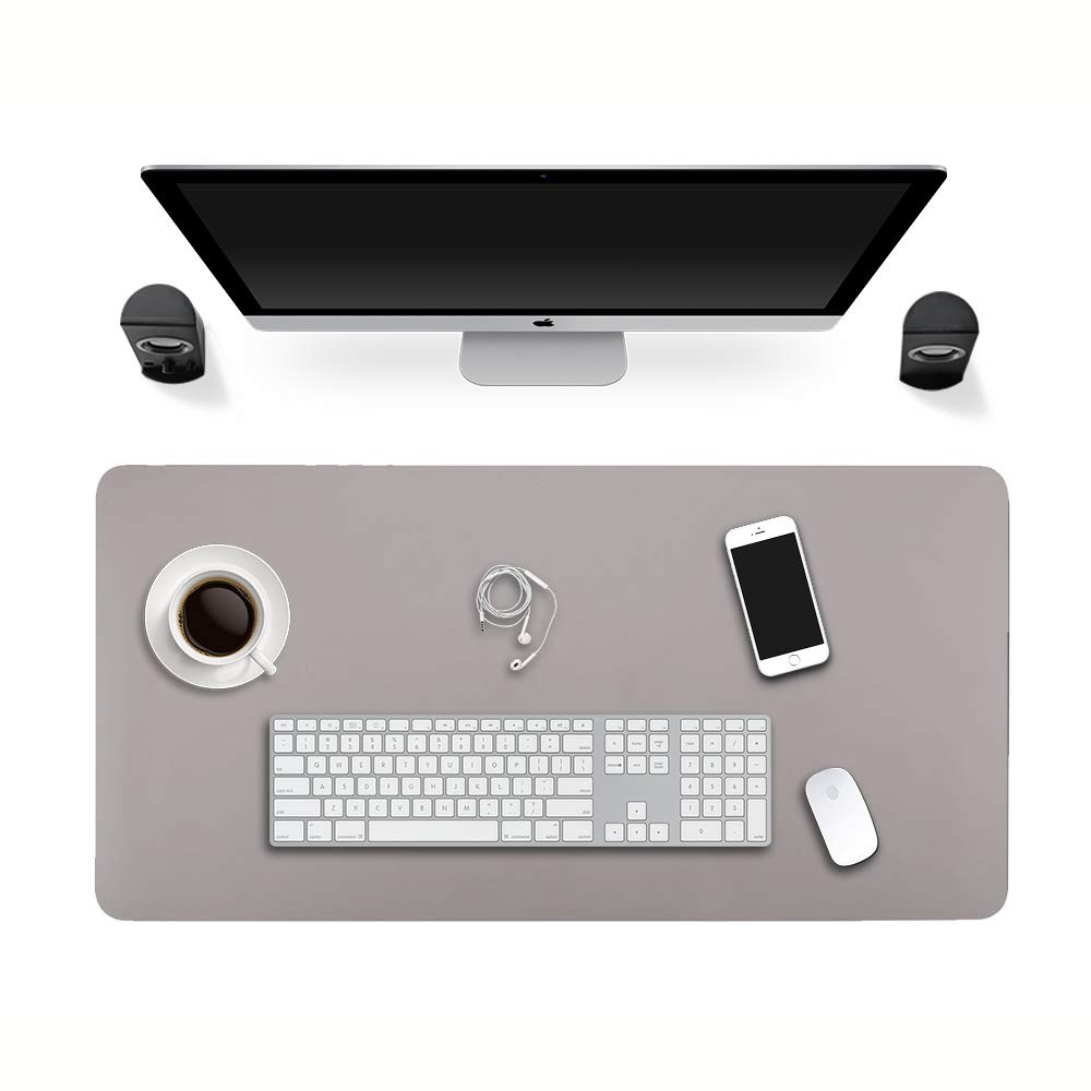 ele ELEOPTION PU Leather Extended Mouse Pad, Multifunctional Waterproof Office Desk Writing Mat, Double Side Ultra-Thin Large Pad for Office Home (Gray/Silver, 90x45cm)