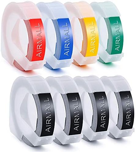 Airmall Compatible Colored Embossing Tape Replacement for Dymo Embossing Label Maker Xpress 3D Plastic Labels, Self-Adhesive, 3/8-inch x 9.8-Feet (Each Roll), 8-Roll Pack