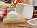 Butter Dish with Lid (Charcoal) | Covered Enamel Keeper with Beech Wood Top & Plastic Lid for Airtight Storage of Cheese | Tray Holds Half Pound of Stick Butter | Durable Food Storage Container