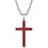 Rnivida Mens Stainless Steel Wood Inlay Cross Pendant Necklace, Christian Cross Necklace 24" Chain