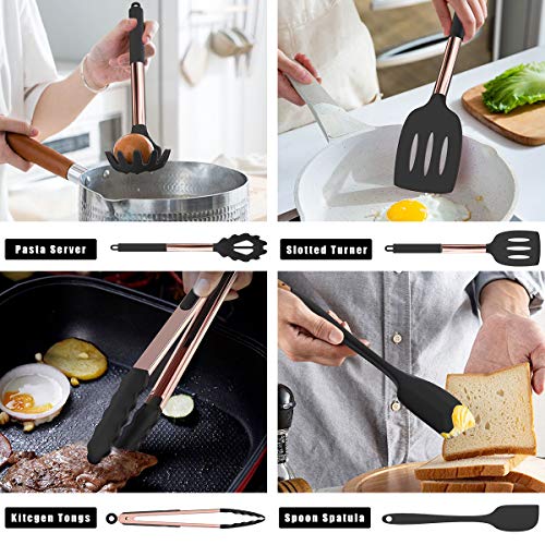 Silicone-Cooking-Utensil-Set-Fungun-24pcs-Silicone-Cooking-Kitchen-Utensils-Set-Non-stick-Heat-Resistant-Best-Kitchen-Cookware-with-Copper-Stainless-Steel-Handle-BlackBPA-Free-Non-Toxic