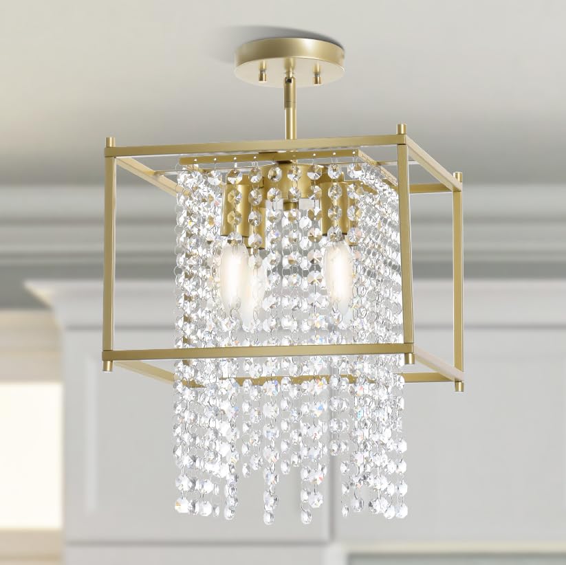YITAHOME Gold Crystal Square Chandeliers, Modern