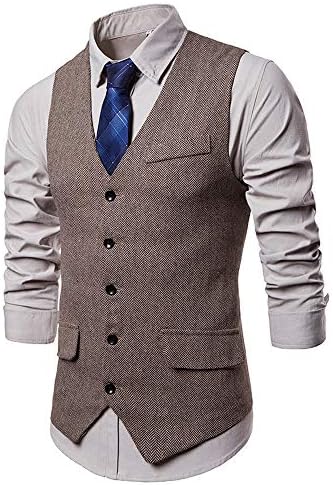 Elogoog Mens coat Men's V-Neck Dress Vest Slim Fit Stylish Sleeveless Waistcoat Casual Suit Jackets