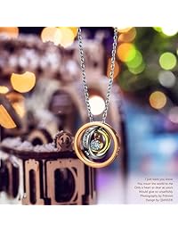 QIANSE ? Sun of Life ? Colgante con diseño de tres anillos con grabado de collar, joyas de cristales de Swarovski   Embalaje de regalo.