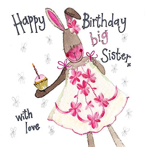 Alex Clark Happy Birthday Big Sister Rabbit Card - Bunny - Cake - Floral - With Love - Older Sister - Women - Greetings Cards - Cards for Girls - Designed and Printed in the UK…