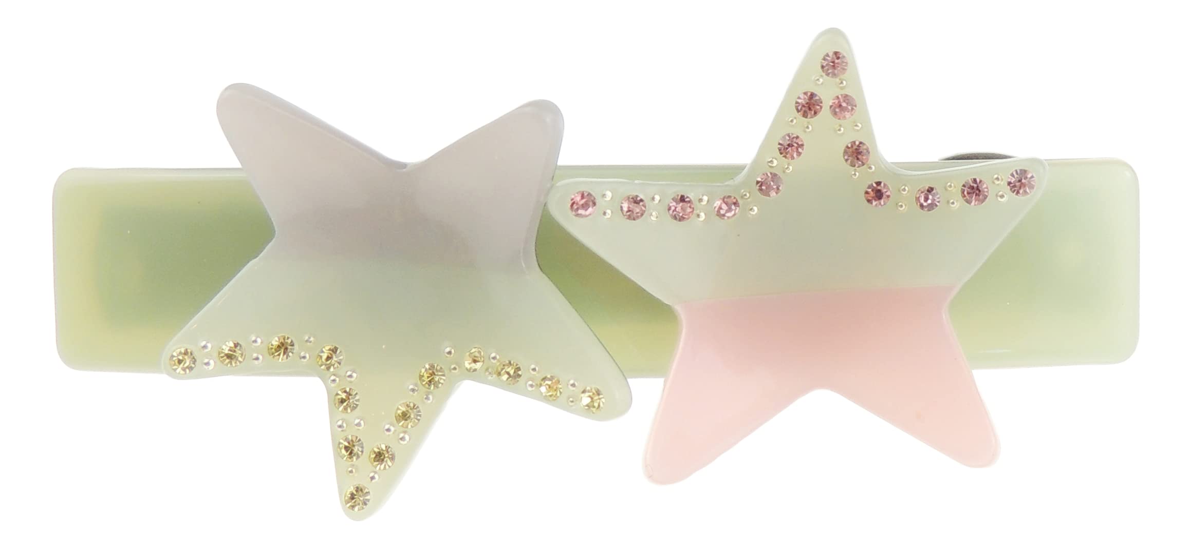 Womens Girls Crystal Rhinestone Diamante Wedding Birthday Party Evening School Ponytail Fine Medium Thick Hair Accessories Barrette Hairpin Grip French Spring Clip 3D Stars Two Tone (Green)