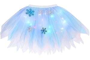 REETAN Light up Christmas Tutu Skirt Snowflake Layered Xmas Tutu Skirt Flashing Christmas Tutu Costume for Women and Girls Multicolored