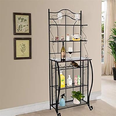 USAStock 5-Tier Black Metal Bakers Rack with Wine Storage
