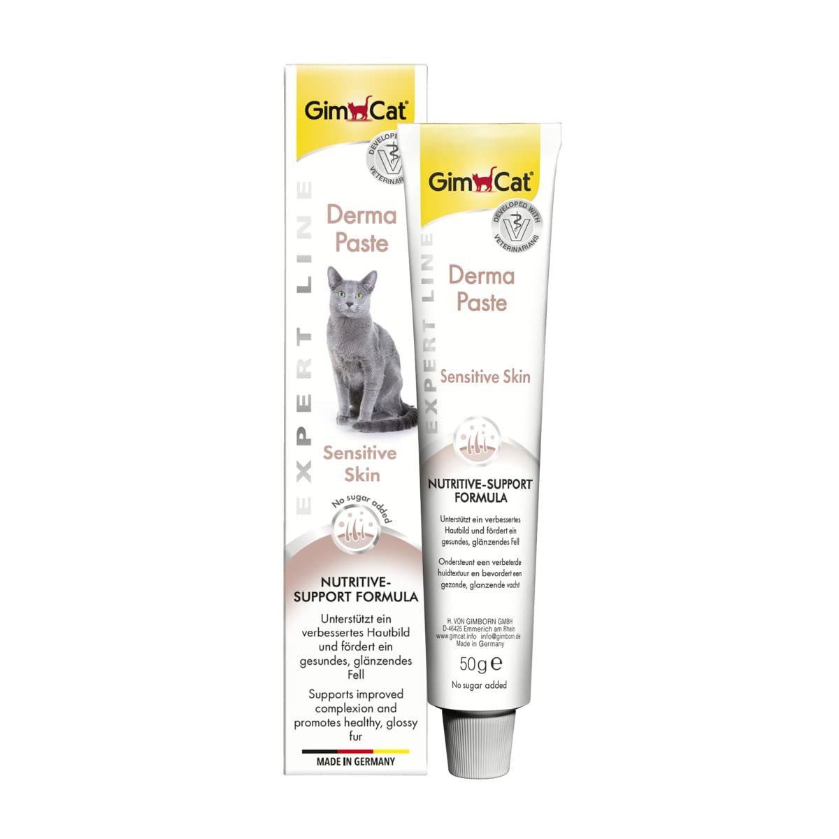 GimCat EXPERT LINE Derma Paste - This functional cat snack supports improved skin appearance and promotes healthy coat - 1 tube (1 x 50 g)