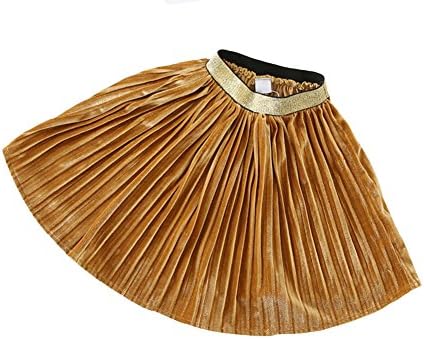 Toddler Kids Baby Girls Plested Party Skirt Retro Long Dress 2-7Y (5-6Years, Gold)