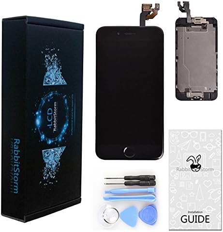 Rabbitstorm For iPhone 6G 4.7" (Black) Replacement Digitizer and Touch Screen LCD Assembly With Spare Parts (Home Button, Flex Cable, Camera Bracket, Adhesive,Tools)