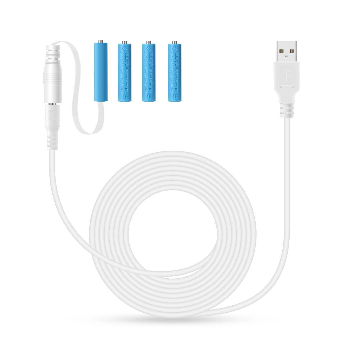 LANMU Dummy Battery, AAA Battery, White, Battery Power Supply, Set of 4, Cable Length: 69.9 inches (175 cm), USB-DC Cable Included, AAA Battery Replacement, Battery Spacer, Repeated Use, Christmas