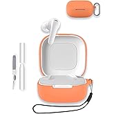 Case for Soundcore P31i by Anker Earbuds 2025 New, WUNIAK Soft Silicone Protective Portable Scratch Shock Resistant Shell with Cleaner Kit & Carabiner & Lanyard for Soundcore P31i,Orange