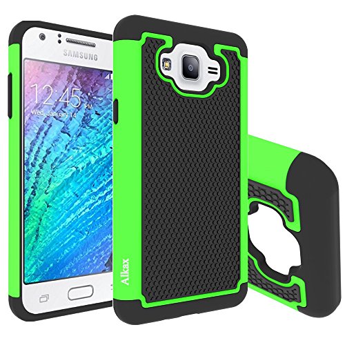 J7 (2015) Case, Galaxy J7 (2015) Case, Alkax Heavy Duty Dual Layer Series [Shock Absorption] Rugged Protective Bumper Cover + Touch Pen for Samsung Galaxy J7 (2015) (Green)