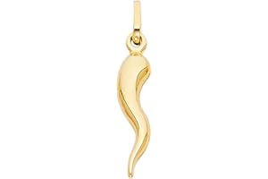 TGDJ 14k Yellow Gold Cornicello Italian Horn Charm Pendant - Height 30 MM Width 6 MM