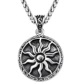 Awinrel Jewelry Men Women 316L Stainless Steel Sun Pendant Necklace Punk Retro Vintage Style Amulet 22" Chain