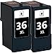 2 Pack 2inkjet© Remanufactured Lexmark 36XL (18C2170) Black Ink Cartridge For Z2420, X3650, X4650, X5650, X5650es, X6650, X6675 Printer (2 x Black)