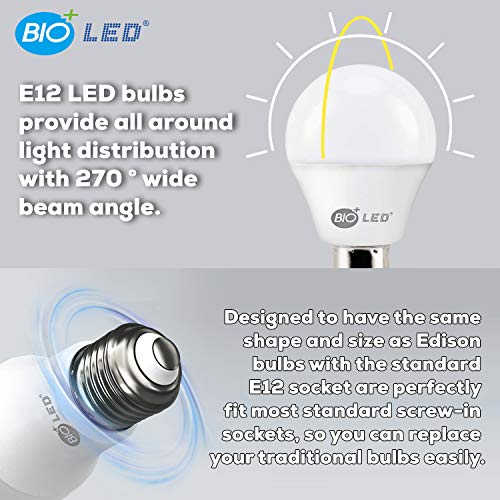 Bioled 6 Pack E12 6W (60Watt Equivalent) Warm White 3000K LED Light Bulbs, Small Base, A15 LED Golf Ball Globe, Ceiling Fan Light Bulbs, Candelabra led Bulbs, G14 Lightbulbs, Chandelier Light Bulbs