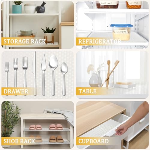 Shelf Liner for Kitchen, 45x1000cm Non-Adhesive Drawer Mats, Waterproof Strong Grip Oil-Proof Pantry Shelves Liners for Kitchen and Bedroom Large Shelves Cabinets (White_Dot)